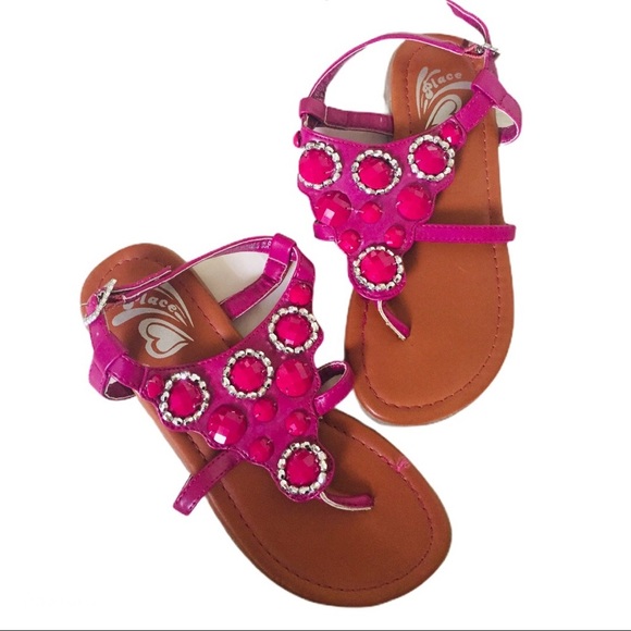 THE CHILDREN’S PLACE Toepost Sandals With Jewel Detail Hot Pink Girl Size 13 - Picture 6 of 12